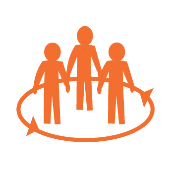 three people inside a circle signaling connection